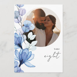 Transparent dammig blå blommig fototavla nummer inbjudningar