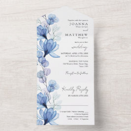 Transparent Dusty Blue Blommigt Monogram Bröllop