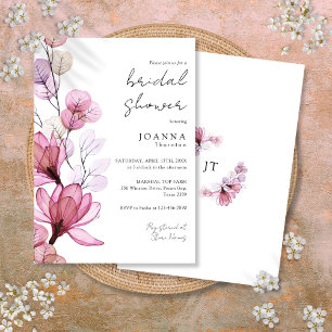 Transparent Dusty Rose Floral Bridal Shower Inbjudningar