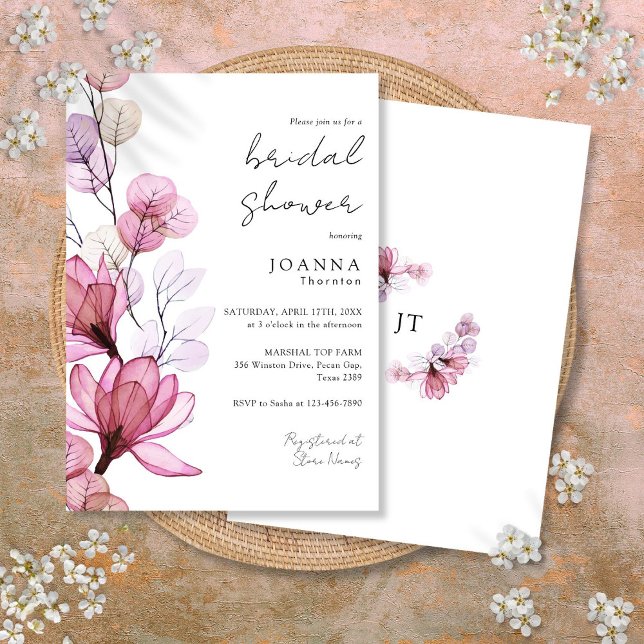 Transparent Dusty Rose Floral Bridal Shower Inbjudningar (Transparent Dusty Rose Floral Bridal Shower Invitation)
