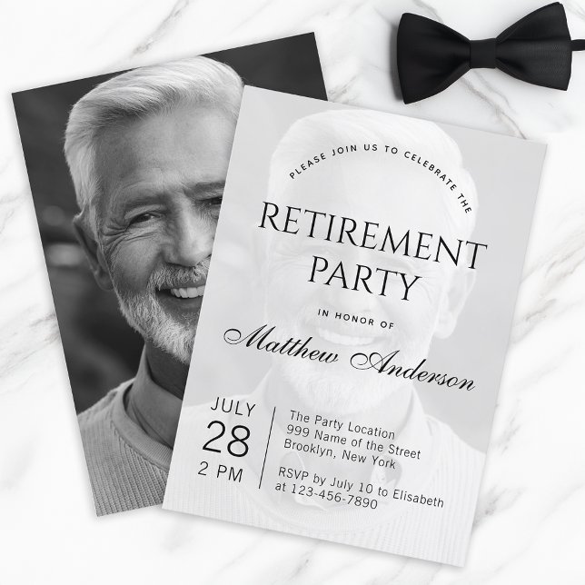 Transparent foto för pension Party, svart och vitt Inbjudningar (Skapare uppladdad)