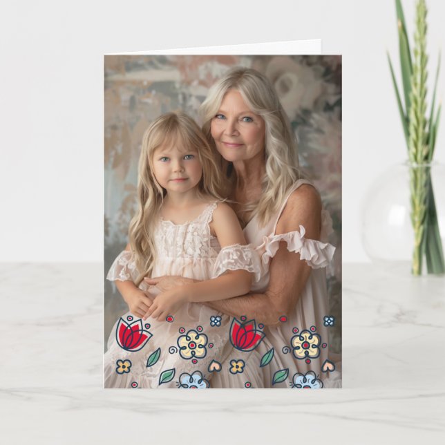 Transparent foto på abstrakt textur blom- helgkort (Framsida)