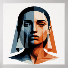 Transparent Geometric Portrait in Amber and Slate Poster