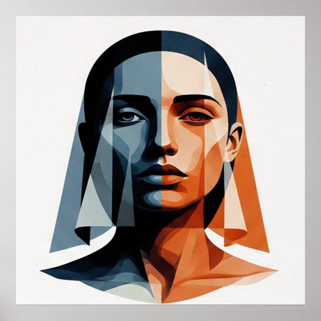 Transparent Geometric Portrait in Amber and Slate Poster (Framsidan)