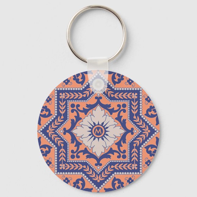 Transparent monogram Azulejo Stil Keychain Nyckelring (Framsida)