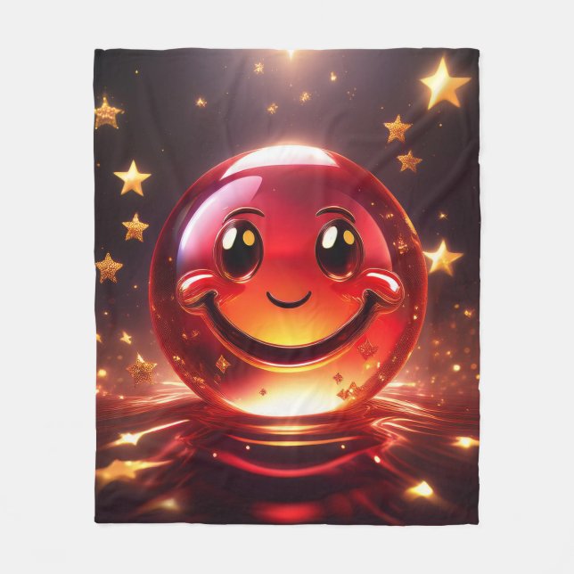 Transparent Red Bubbly Face With Stars  Fleecefilt (Framsidan)