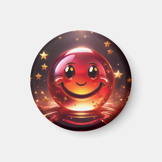 Transparent Red Bubbly Face With Stars  Magnet (Framsidan)