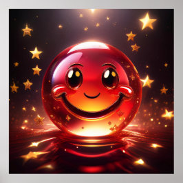 Transparent Red Bubbly Face With Stars  Poster