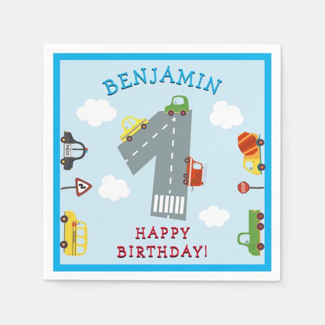 Transport 1:a födelsedag pappersservett (Framsidan)