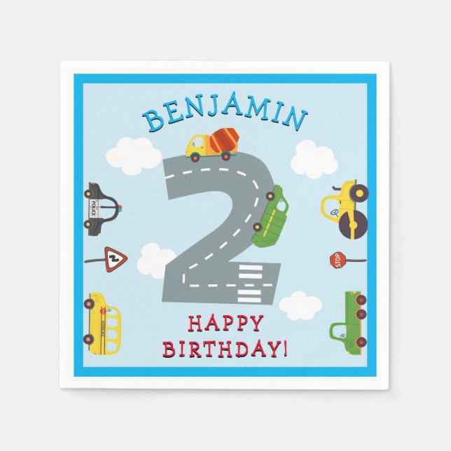 Transport 2:a födelsedag pappersservett (Framsidan)