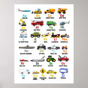 Transport ABC, Fordon ABC-utskrift Poster