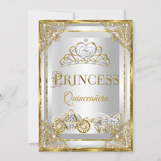 Transport av princess Pearl Guld White Quinceanera Inbjudningar (Framsida)