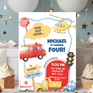 Transport Barns födelsedag Inbjudningar