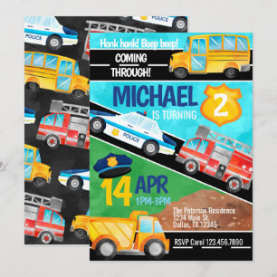 Transport Car Lastbil Födelsedagsfest inbjudan