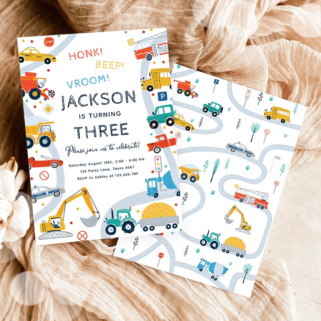 Transport City Cars och Lastbil Boy Birthday Inbjudningar (Skapare uppladdad)
