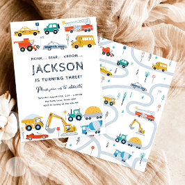 Transport City Cars och Lastbil Boy Birthday Inbjudningar