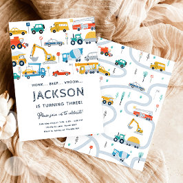 Transport City Cars och Lastbil Boy Birthday Inbjudningar