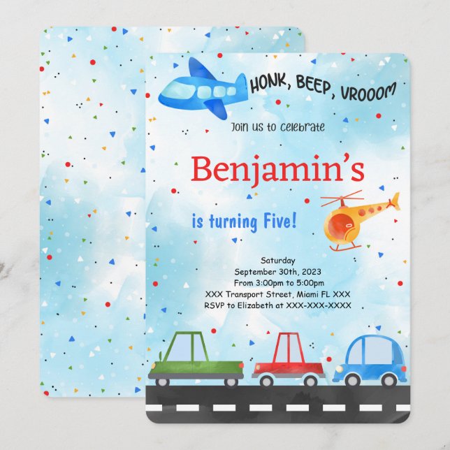 Transport födelsedag inbjudningar (Fram/baksida)