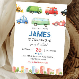 Transport Fordon Cars Birthday Inbjudningar