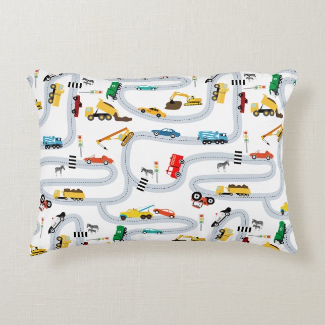 Transport Fordon Cars Lastbilar Road Boys Prydnadskudde (Framsidan)