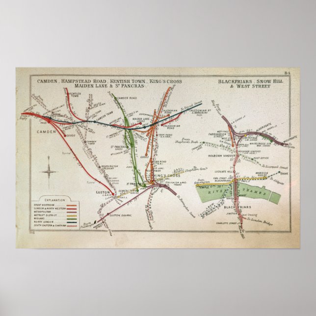 Transport karta i London, c.1915 Poster (Framsidan)