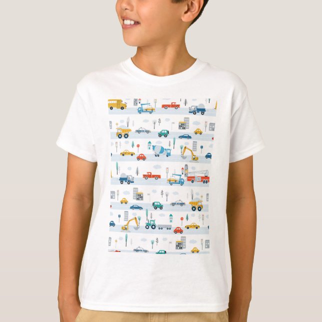 Transport Lastbilar och Cars Cute Kids T Shirt (Framsida)