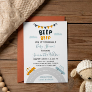 Transport Retro Cars Baby Shower Inbjudningar