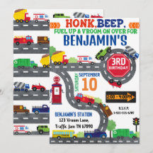 Transport Theme Födelsedagsfest inbjudan