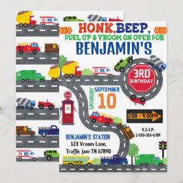 Transport Theme Födelsedagsfest inbjudan