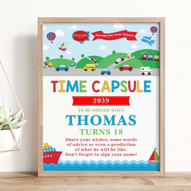 Transportation 1st Birthday Activity Time Capsule Poster (Skapare uppladdad)