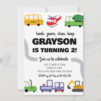 Transportation 2nd Birthday Invitation for Boy Inbjudningar