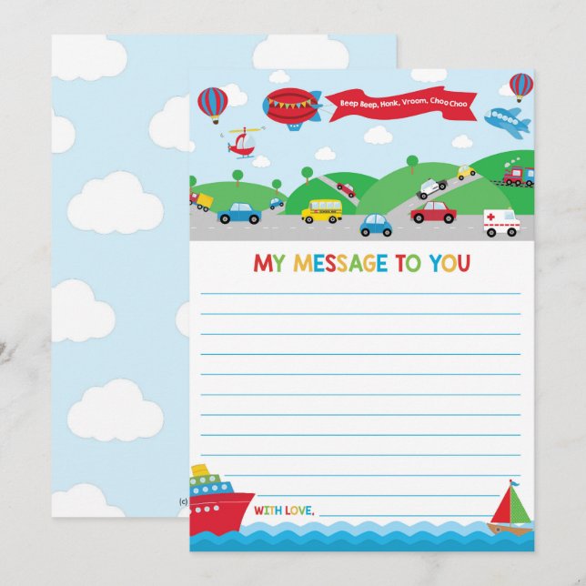 Transportation Activity Time Capsule Message Card Inbjudningar (Fram/baksida)