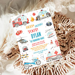 Transportation City Bilar och Lastbil Pojke Födels Inbjudningar