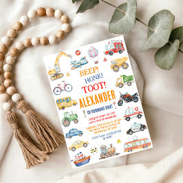 Transportation City Bilar och Lastbil Pojke Födels Inbjudningar