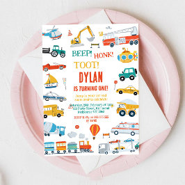 Transportation City Bilar och Lastbil Pojke Födels Inbjudningar