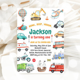 Transportation City Cars and Truck Boy Birthday Inbjudningar