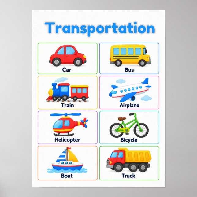 Transportation Vehicles Educational Poster for Kid (Framsidan)