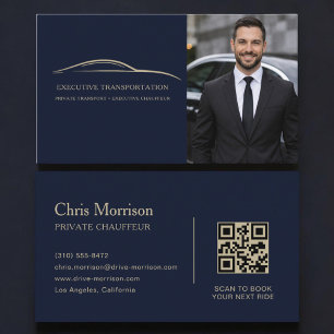 Transportbil QR-kod Foto Blå & Guld Visitkort