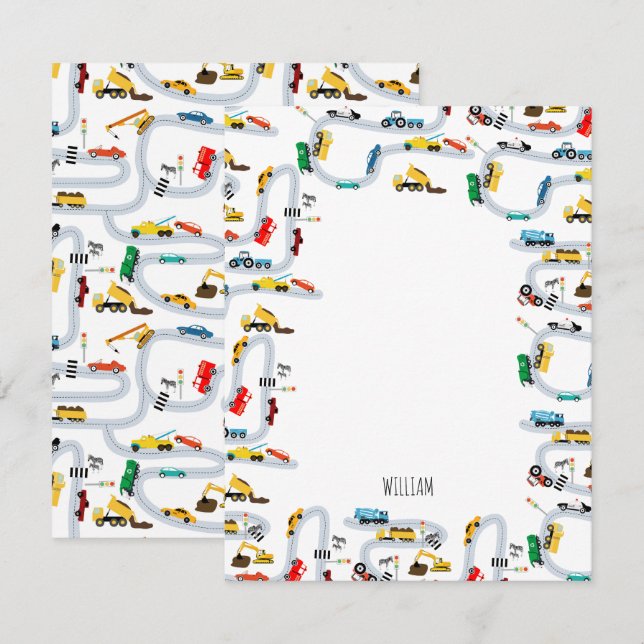 Transportfordon Bilar & Lastbilar Landsväg Barn Anteckningskort (Fram/baksida)