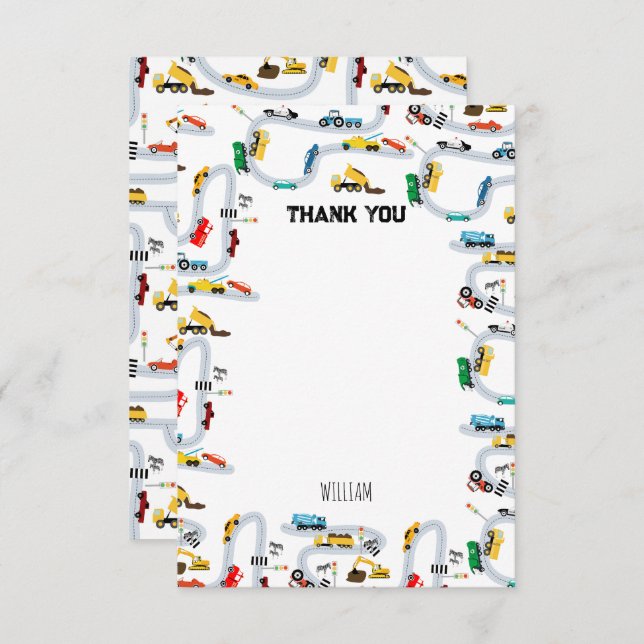 Transportfordon Bilar & Lastbilar Vägen Barn Tack Kort (Fram/baksida)