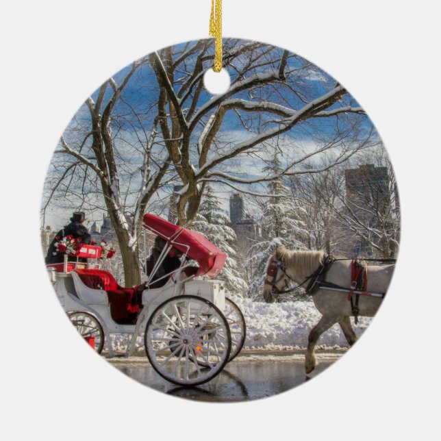 Transporthästar i centrala parken Snö Julgransprydnad Keramik (Baksidan)