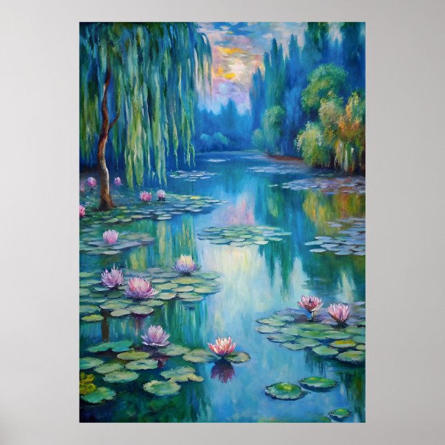 Transquil Pond med Vatten Lilies i Dusk Poster (Framsidan)