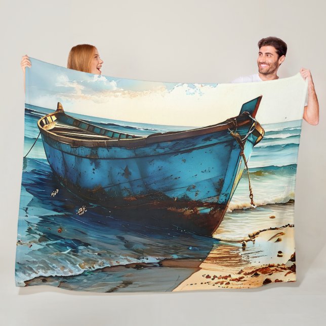 "Transquil Tides". Färgstarkt relaxat Boat-Sjöland Fleecefilt (På plats)