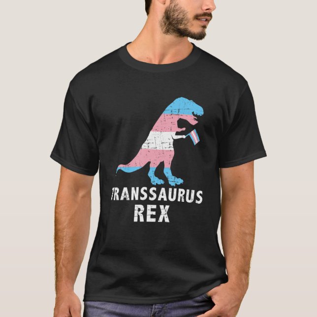Transsaurus Rex dosinosaur in Transgender Flagga f T Shirt (Framsida)