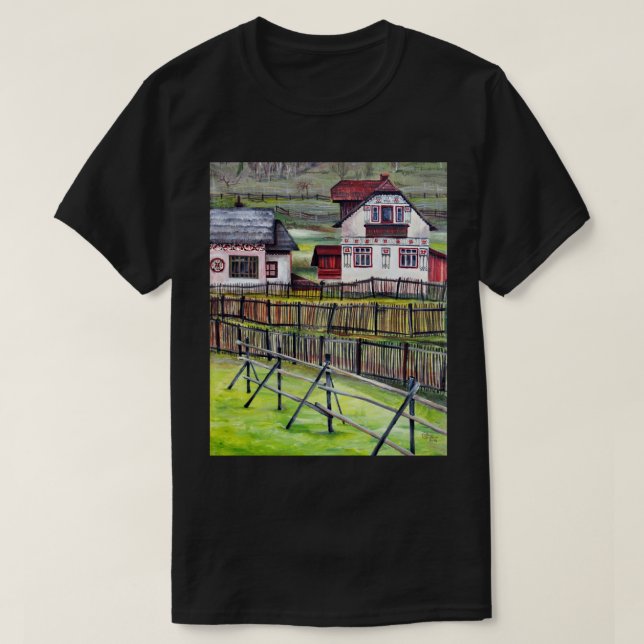 Transsylvania Village, rumänsk naturmålning T Shirt (Design framsida)