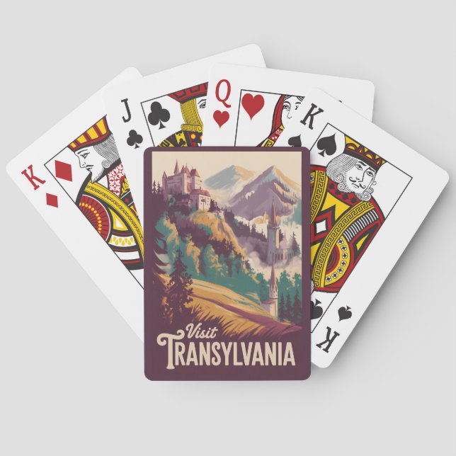 Transsylvanien Landskapsillustration Resa Konst Casinokort (Baksidan)