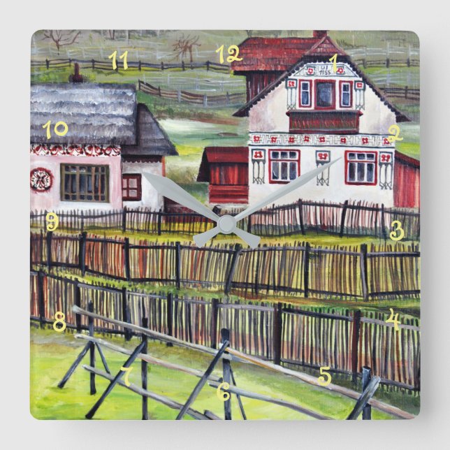 Transylvania Rumänien Picturesque Pawarde Scenery Fyrkantig Klocka (Framsida)