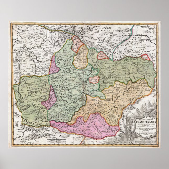 Transylvaniens vintage Karta (1720) Poster (Framsidan)