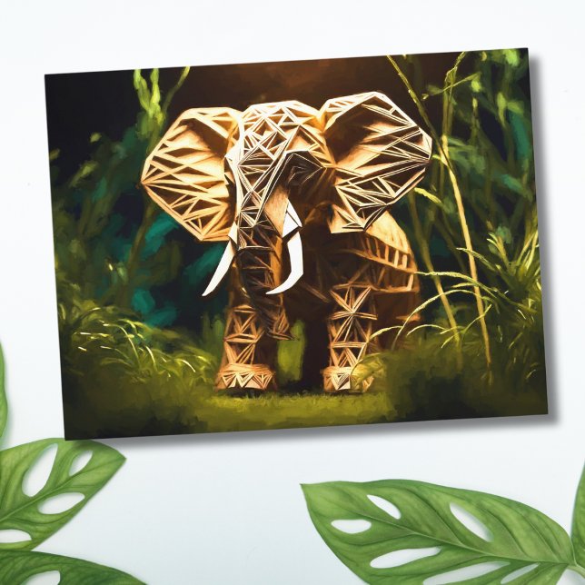 Träorigami elefant vykort (Skapare uppladdad)