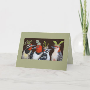 Träpeckar på Grönt Hat night Card Kort